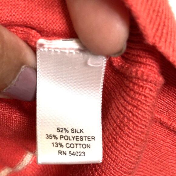 Banana Republic Silk Blend V-Neck Sweater S Short Sleeves Red Coral Beige Stripe - Picture 8 of 10